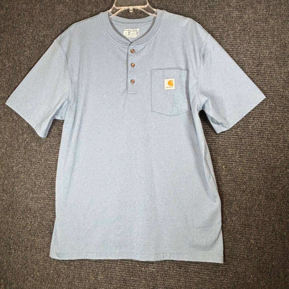 Carhartt Mens Loose Fit Heavyweight Short Slve Henley Pocket T-Shirt Blue TK0084